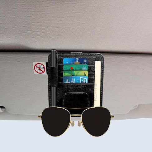 2Pcs Car Sun Visor Organizer, Slim Leather Sunglass Holder for Car, Auto Document Holder for Card, Sunglasses, Insurance, Registration, Pen, Receipt (Black) in Saudi Arabia