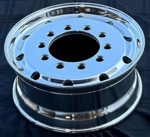 عجلات الألومنيوم 22.5 × 9 Flat Face & Stud (Budd ، مقعد الكرة للمدرسة القديمة ، يرجى استخدام Ballseat Lug Nut) ، مصقول مرتفعًا لتوجيه الشاحنة ، الإطار: 315/65R22.5 in Kuwait
