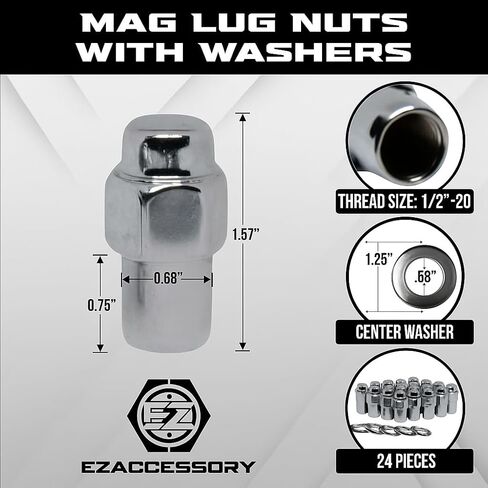Cragar Standard Mag Lug Nut 1/2"-20 with Center Washer Set of 24 Pcs in Saudi Arabia