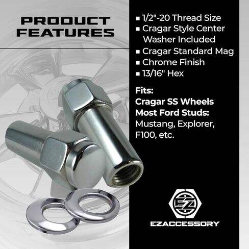 Cragar Standard Mag Lug Nut 1/2"-20 with Center Washer Set of 24 Pcs in Saudi Arabia