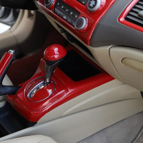 XITER ABS Carbon Fiber Car Interior Auto Gear Shift Knob Frame Cap Cover Trim Car Protect Accessories Case for Honda Civic 2006 2007 2008 2009 2010 2011-Carbon Fiber Black in Saudi Arabia