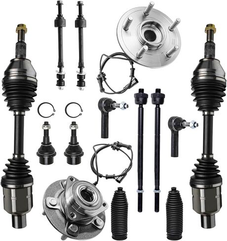 Detroit Axle - 4WD 14pc Front CV Axles Kit for 2013-2018 Ram 1500, 2 CV Axles 2 Wheel Bearing Hubs Assembly 2 Lower Ball Joints 2 Sway Bars 4 Tie Rods 2 Boots 2014 2015 2016 2017 Replacement in Saudi Arabia