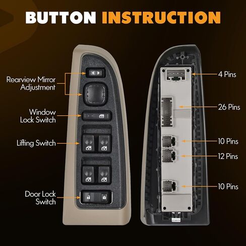 15883320 Front Driver Side Door Lock and Power Window Switch & Tan Bezel Assembly Fit for 2003-2007 Chevy Avalanche Silverado Suburban Tahoe GMC Yukon Sierra, Cadillac Escalade# 920-020 in Saudi Arabia