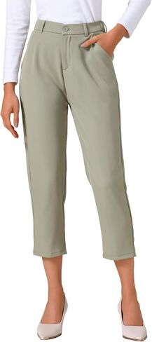 Allegra K Women's Business Casual Pants Cropped Length Work Office Trousers with Pockets in Kuwait