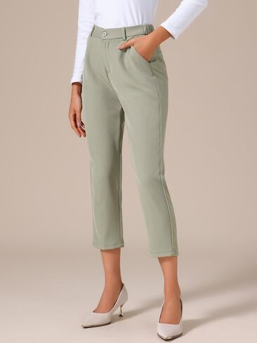 Allegra K Women's Business Casual Pants Cropped Length Work Office Trousers with Pockets in Kuwait