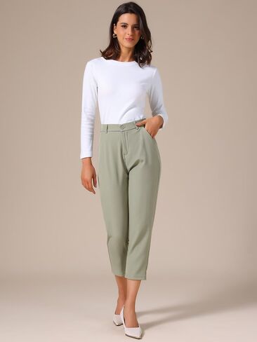 Allegra K Women's Business Casual Pants Cropped Length Work Office Trousers with Pockets in Kuwait