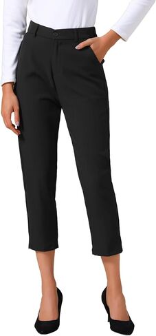 Allegra K Women's Business Casual Pants Cropped Length Work Office Trousers with Pockets in Kuwait