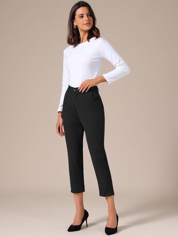 Allegra K Women's Business Casual Pants Cropped Length Work Office Trousers with Pockets in Kuwait