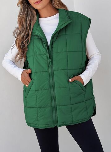 EVALESS Womens Puffer Vest Zip Up Cap Sleeve Jackets Travel Fall Outfits 2024 Fashion Warm Winter Coats With Pockets in Kuwait