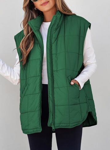 EVALESS Womens Puffer Vest Zip Up Cap Sleeve Jackets Travel Fall Outfits 2024 Fashion Warm Winter Coats With Pockets in Kuwait