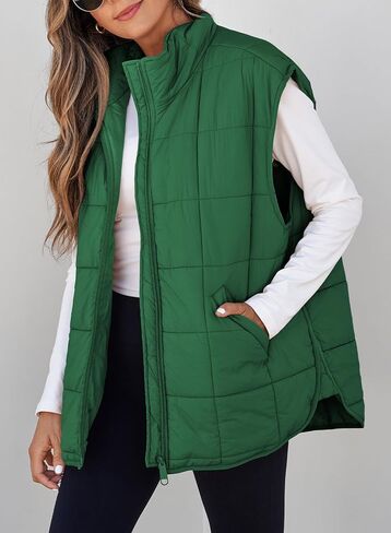 EVALESS Womens Puffer Vest Zip Up Cap Sleeve Jackets Travel Fall Outfits 2024 Fashion Warm Winter Coats With Pockets in Kuwait