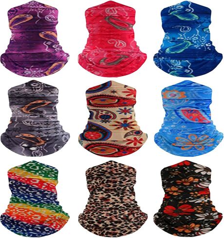 Unisex 9PCS Paisley Balaclavas Headwear Bandana Neck Gaiter Sports Tube UV Sewing Face Mask Headband Elastic Reusable Multifunctional Magic Scarf Balaclava for Women in Kuwait
