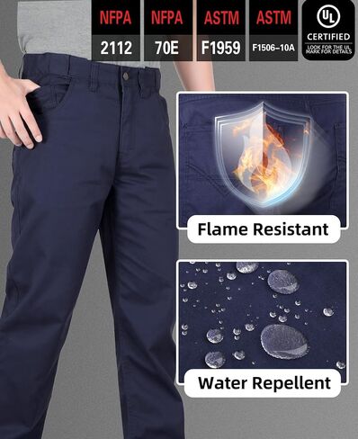 سروال بوكومال FR للرجال الكلاسيكي 5 جيوب مريحة احتواء ماء الخصر المرن/وصمة عار الجينز جينز NFPA 2112/CAT2 in Saudi Arabia
