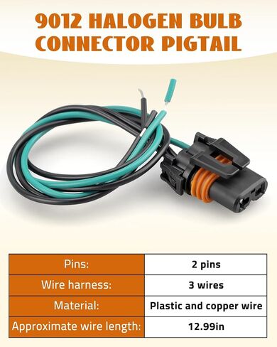 3-Ware 9012 Halogen Louck Socket Wiring Harness ، موصل 2-Pin ، ناتج الأسلاك النحاسية لـ Fiat 500 2013 2014 2015 2015 2017 in Saudi Arabia
