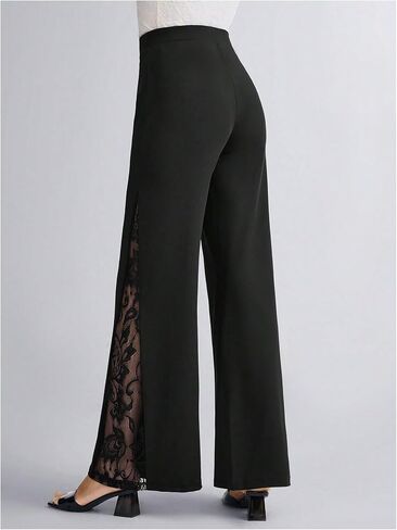 GORGLITTER Women's Lace Bell Pants Bottom Flare Flared Leg Elastic High Waist Casual Office Trousers in Saudi Arabia