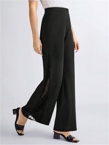 GORGLITTER Women's Lace Bell Pants Bottom Flare Flared Leg Elastic High Waist Casual Office Trousers in Saudi Arabia