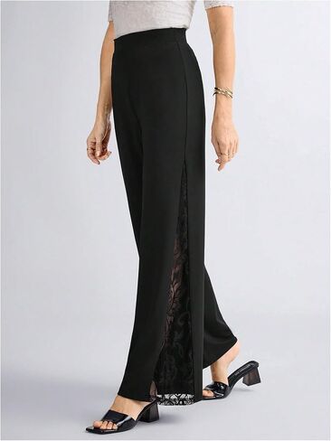 GORGLITTER Women's Lace Bell Pants Bottom Flare Flared Leg Elastic High Waist Casual Office Trousers in Saudi Arabia