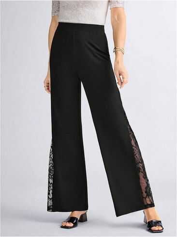 GORGLITTER Women's Lace Bell Pants Bottom Flare Flared Leg Elastic High Waist Casual Office Trousers in Saudi Arabia