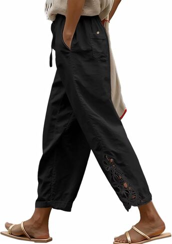 Acelitt Women Casual Lightweight Drawstring Elastic Waist Pants with Pockets, S-XXL in Saudi Arabia