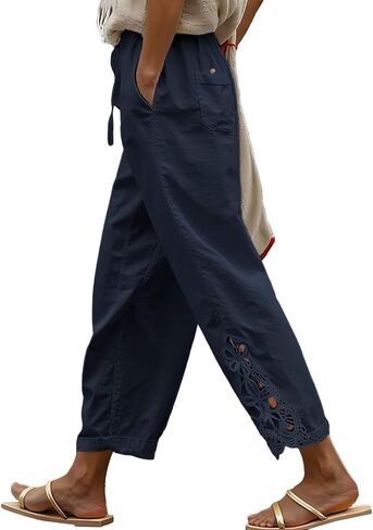 Acelitt Women Casual Lightweight Drawstring Elastic Waist Pants with Pockets, S-XXL in Saudi Arabia