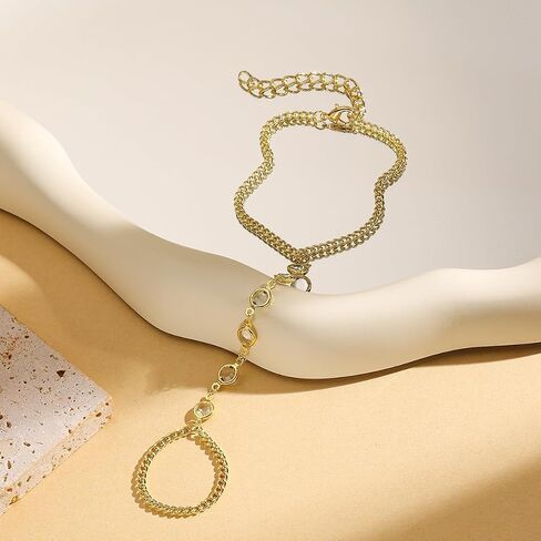 Hand Chain Bracelet for Women Trendy Link Chain Charm Bracelet Set Finger Ring Slave Bracelet Crystal Zircon Hand Chain Body Jewelry in Saudi Arabia