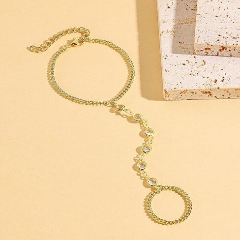 Hand Chain Bracelet for Women Trendy Link Chain Charm Bracelet Set Finger Ring Slave Bracelet Crystal Zircon Hand Chain Body Jewelry in Saudi Arabia
