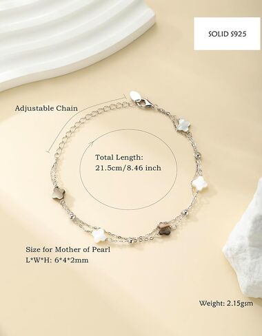925 Sterling Silver Clover Bracelet with White and Black Mother of Pearl Charm, Four Leaf Lucky Small Gift for Women in Saudi Arabia