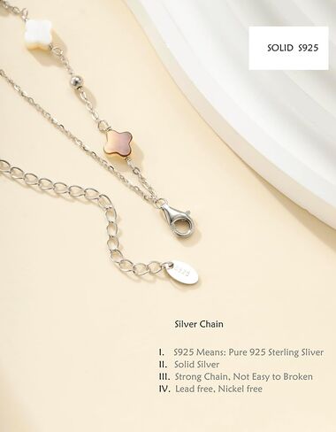925 Sterling Silver Clover Bracelet with White and Black Mother of Pearl Charm, Four Leaf Lucky Small Gift for Women in Saudi Arabia