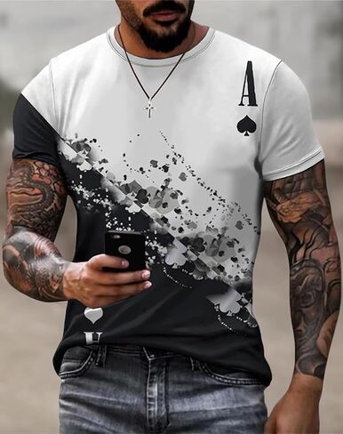 3D Poker Shirts for Men Funny Graphic Workout Tees Shirt Casual Short Sleeve Tshirt Vintage T Shirt Summer Shirts Men in Saudi Arabia