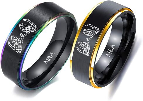 Personalized Couples Matching Rings Set for Him and Her Custom Name Rings for Couples Promise Rings for Couples Black Stainless Steel Wedding Rings Sets His & Hers Engagement Rings Christmas Gift Valentine's Day Jewelry in Kuwait