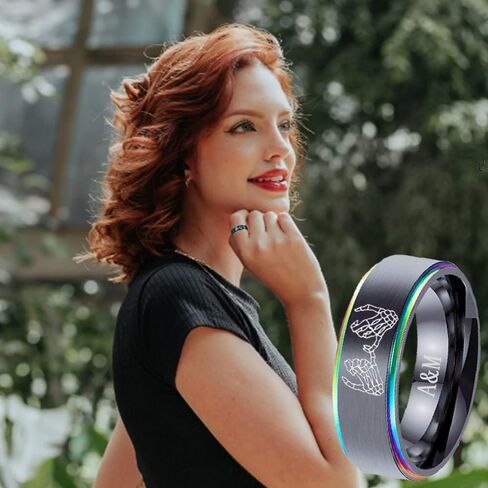 Personalized Couples Matching Rings Set for Him and Her Custom Name Rings for Couples Promise Rings for Couples Black Stainless Steel Wedding Rings Sets His & Hers Engagement Rings Christmas Gift Valentine's Day Jewelry in Kuwait