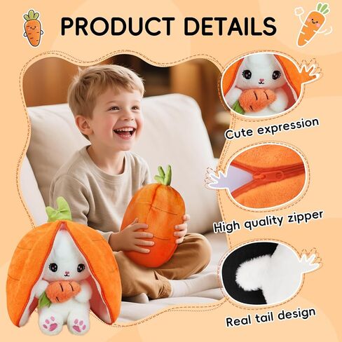 Easter Bunny Stuffed Animal Plush Pillow Cute Bunny Stuffies Hiding Under Carrot/Strawberry Kawaii Toy Pillow Decoration Gift for Girlfriends and Children in Saudi Arabia