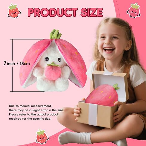 Easter Bunny Stuffed Animal Plush Pillow Cute Bunny Stuffies Hiding Under Carrot/Strawberry Kawaii Toy Pillow Decoration Gift for Girlfriends and Children in Saudi Arabia