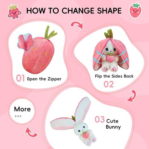 Easter Bunny Stuffed Animal Plush Pillow Cute Bunny Stuffies Hiding Under Carrot/Strawberry Kawaii Toy Pillow Decoration Gift for Girlfriends and Children in Saudi Arabia