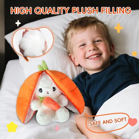 Easter Bunny Stuffed Animal Plush Pillow Cute Bunny Stuffies Hiding Under Carrot/Strawberry Kawaii Toy Pillow Decoration Gift for Girlfriends and Children in Saudi Arabia