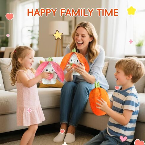Easter Bunny Stuffed Animal Plush Pillow Cute Bunny Stuffies Hiding Under Carrot/Strawberry Kawaii Toy Pillow Decoration Gift for Girlfriends and Children in Saudi Arabia