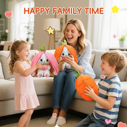 Easter Bunny Stuffed Animal Plush Pillow Cute Bunny Stuffies Hiding Under Carrot/Strawberry Kawaii Toy Pillow Decoration Gift for Girlfriends and Children in Saudi Arabia