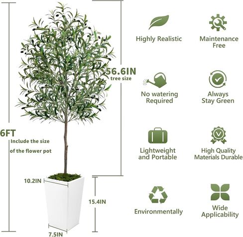 Olive Trees Artificial Indoor 6ft, Tall Faux Silk Plant with Pot, Realistic Leaves and Natural Wood Trunk Fake Trees with Lifelike Fruits for Home Office Decor Bedroom Livingroom Entryway Housewarming in Kuwait