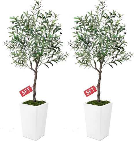 Olive Trees Artificial Indoor 6ft, Tall Faux Silk Plant with Pot, Realistic Leaves and Natural Wood Trunk Fake Trees with Lifelike Fruits for Home Office Decor Bedroom Livingroom Entryway Housewarming in Kuwait