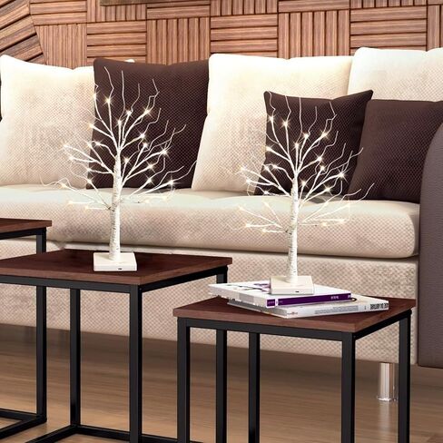 White Birch Tree with LED Lights, Lighted Birch Tree for Tabletop, Battery Operated 24 LED Warm White Tree Lamp, 2FT Mini Christmas Tree Decor for Indoor Home Christmas Decorations (2 Pack, Timer) in Saudi Arabia