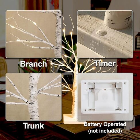 White Birch Tree with LED Lights, Lighted Birch Tree for Tabletop, Battery Operated 24 LED Warm White Tree Lamp, 2FT Mini Christmas Tree Decor for Indoor Home Christmas Decorations (2 Pack, Timer) in Saudi Arabia