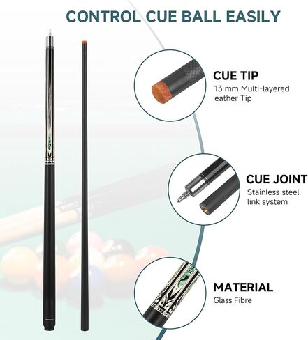 HomeSeason Glass Fibre Pool Cue Stick 58" Billiard Cue Sticks Professional Low Deflection Pool Sticks in Kuwait