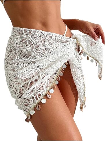 GORGLITTER Women's Lace Sarong Wraps Beach Cover Up Skirt Sheer Tie Side Swimsuit Coverups in Saudi Arabia