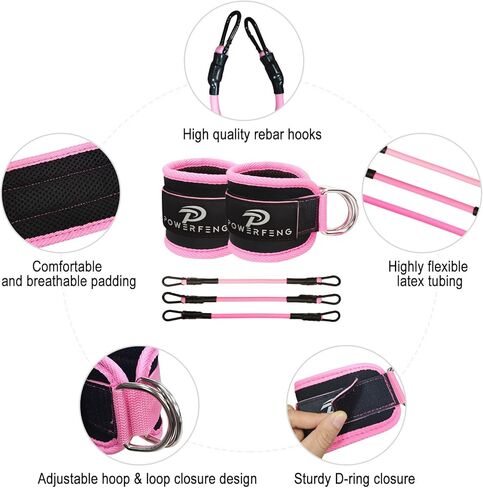 Ankle Resistance Bands with Cuffs: Women Ankle Strap Band for Working Out - Ankle Resistance Bands for Glutes Hip & Leg Butt Training Workout Exercise Equipment in Kuwait