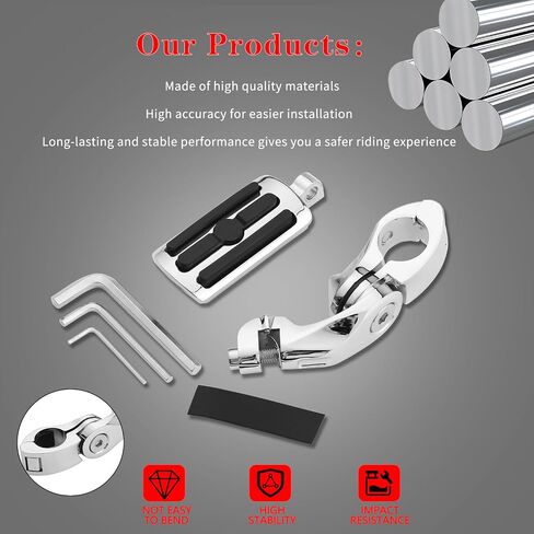 1.25" Highway Footpegs, Adjustable Footrest Mounting P-Clamps Compatible with Harley Sportster Touring Softail Dyna Honda Kawasaki Suzuki Yamaha with 1-1/4" Engine Guard（Chrome） in Kuwait