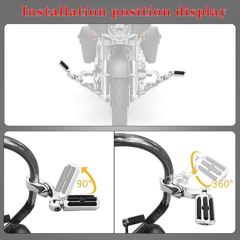 1.25" Highway Footpegs, Adjustable Footrest Mounting P-Clamps Compatible with Harley Sportster Touring Softail Dyna Honda Kawasaki Suzuki Yamaha with 1-1/4" Engine Guard（Chrome） in Kuwait