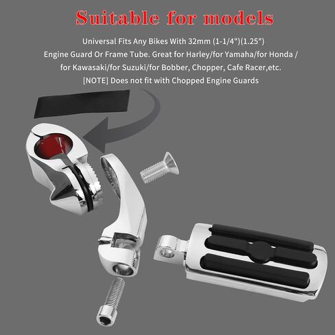 1.25" Highway Footpegs, Adjustable Footrest Mounting P-Clamps Compatible with Harley Sportster Touring Softail Dyna Honda Kawasaki Suzuki Yamaha with 1-1/4" Engine Guard（Chrome） in Kuwait