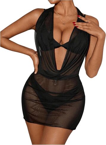 Oyoangle Women Women Women Women Ash Halter Swimsuit تستر فوق اللباس اللباس الأمامي بدون عارية الظهر. in Kuwait