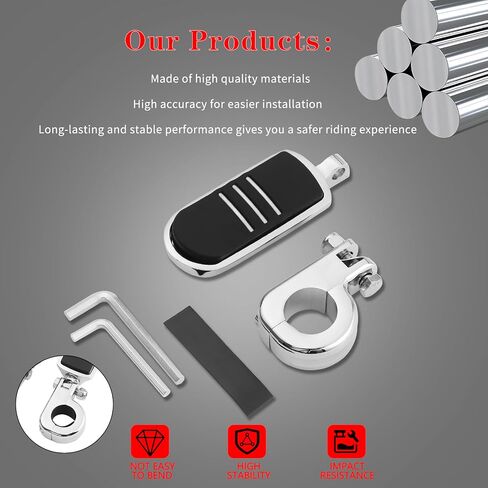 1.25" Highway Footpegs, Adjustable Footrest Mounting P-Clamps Compatible with Harley Sportster Touring Softail Dyna Honda Kawasaki Suzuki Yamaha with 1-1/4" Engine Guard（Chrome） in Kuwait