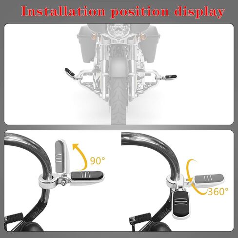 1.25" Highway Footpegs, Adjustable Footrest Mounting P-Clamps Compatible with Harley Sportster Touring Softail Dyna Honda Kawasaki Suzuki Yamaha with 1-1/4" Engine Guard（Chrome） in Kuwait